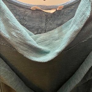 A turquoise & mossy green, raw edged, mini dress